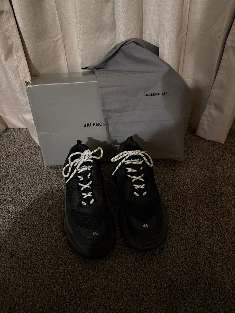 Balenciaga Men’s Black Triple S Sneakers with White Patterned Laces